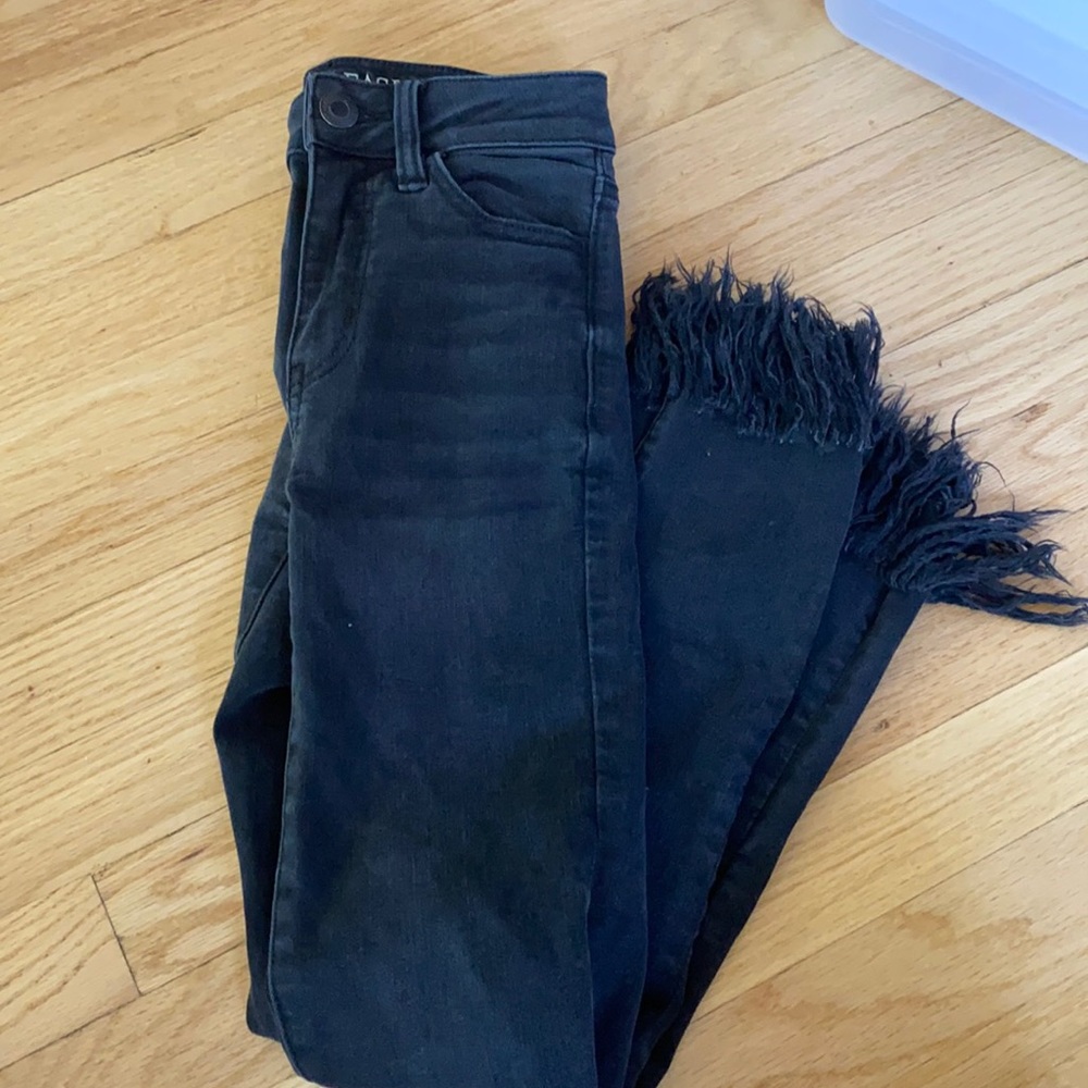 american eagle fringe bottom black jeans
